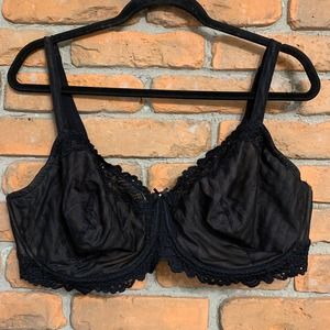 Whimsy Lunaire Barbados Lace-Trim Mesh Full-Figure Demi Bra 15211 Black - 46DD